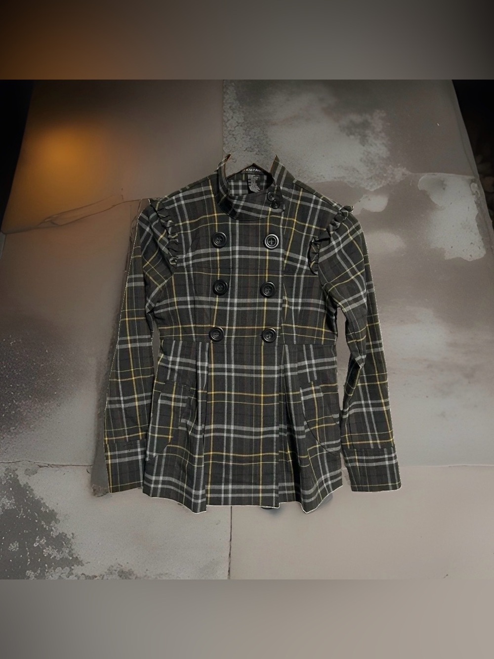 RAMPAGE Double Breasted Gray Plaid Jacket Women's Small Punk‎ Grunge Preppy